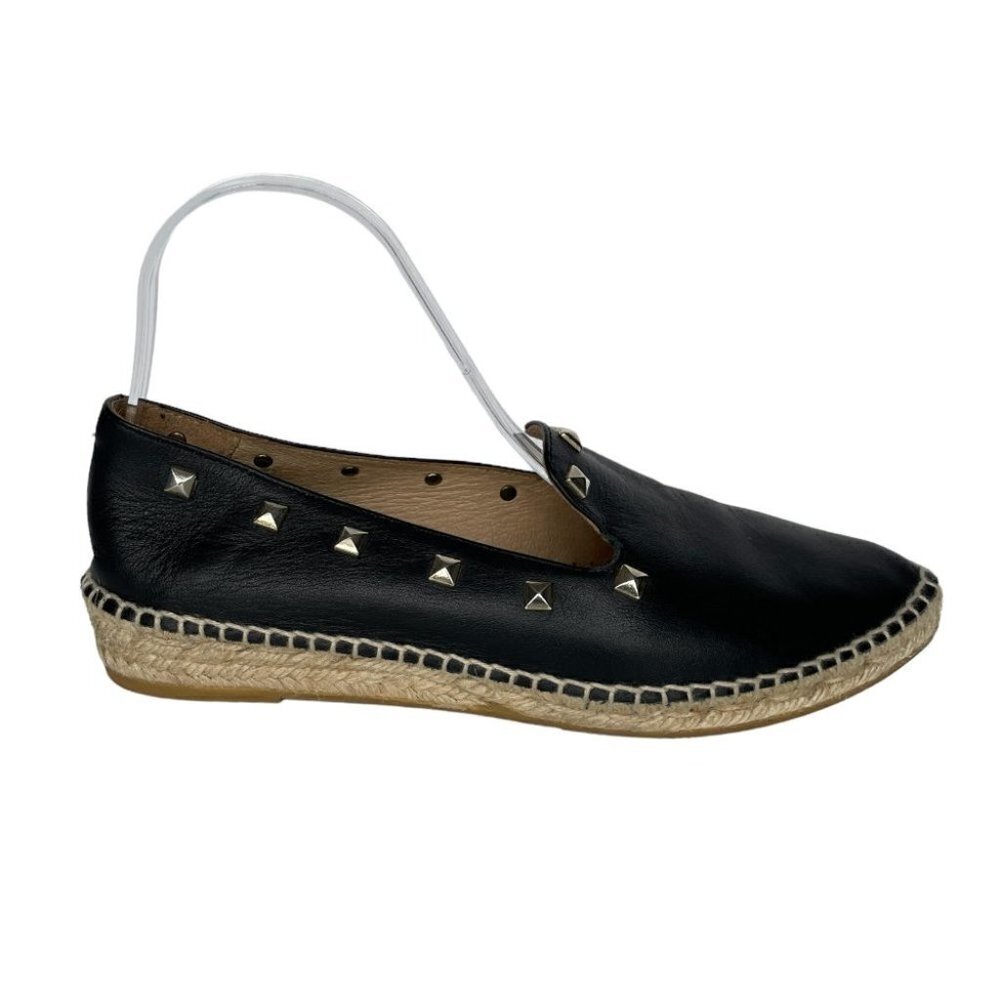 Romena Espadrille Leather Black Studded Loafer Shoes Womens 7